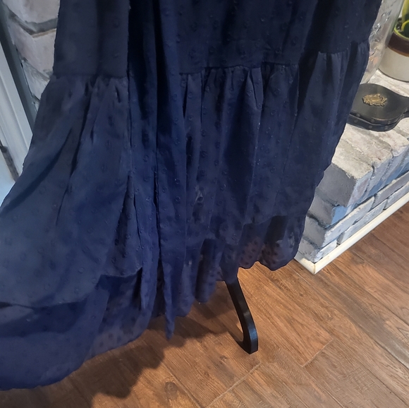 Lulu's Have Harmony Navy Blue Swiss Dot Ruffled Faux Wrap Midi Dress  sz Lrg NWT - Picture 8 of 11